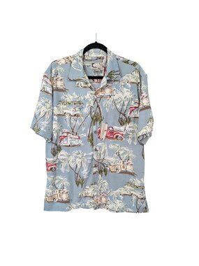 Vintage 90s Bluewater Hawaiian Shirt Button Up Surf Wagons Coastal USA Y2K Large